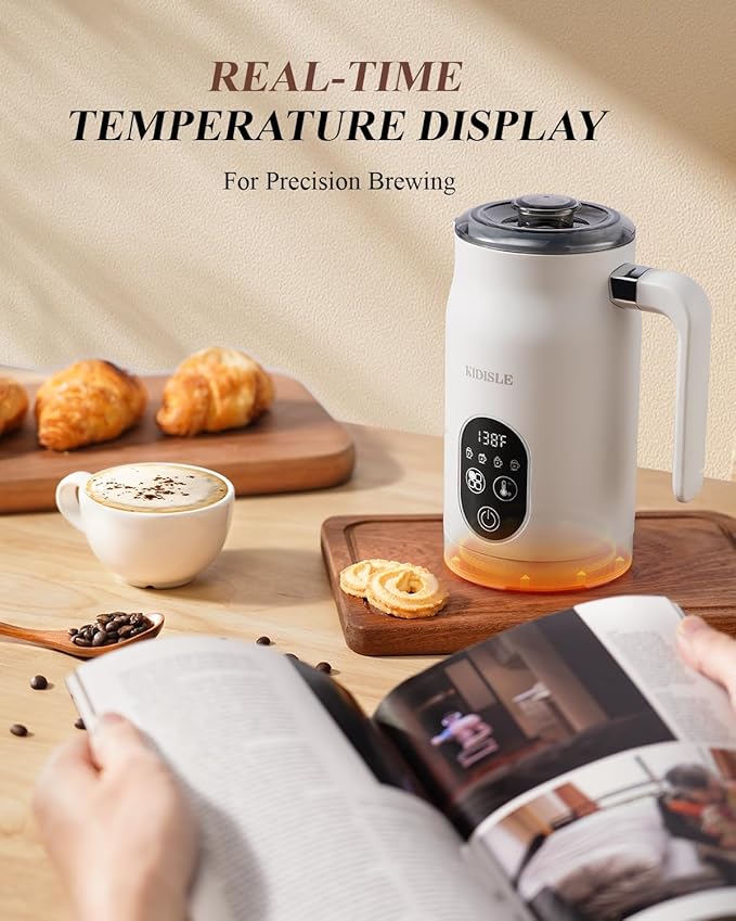 Milk Frother and Steamer 4 in 1, Milk Steamer with Auto Temperature Control, Warm & Cold Foam Maker, Hot Chocolate Maker, Frother for Coffee, Latte, Cappuccino, White
