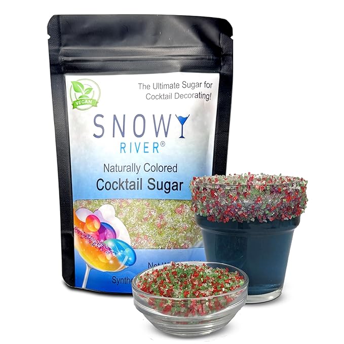 Snowy River Holiday, Cocktail & Margarita Sugar Rimmer - Vibrant Naturally Colored Sugar for Cocktail Rimming, Baking & Decorating, Medium Crystal - 4oz