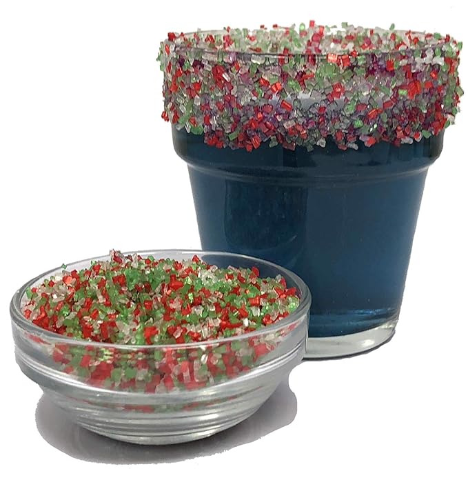 Snowy River Holiday Cocktail Sugar - Naturally Colored Red, White & Green Festive Cocktail Rimmer, Beverage Rimmer, Margaritas, Kosher (Holiday, 3oz Gift Bottle)