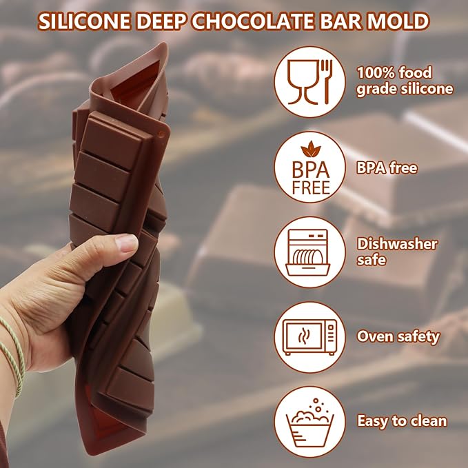 Chocolate Bar Molds Silicone Snap Bars Making Set Food Grade Break-Apart Chocolate Molds with 100pcs Storage Bags for Chocolate Bar Pistachio Candy Chocolate Snacks Milk Chocolate Bar