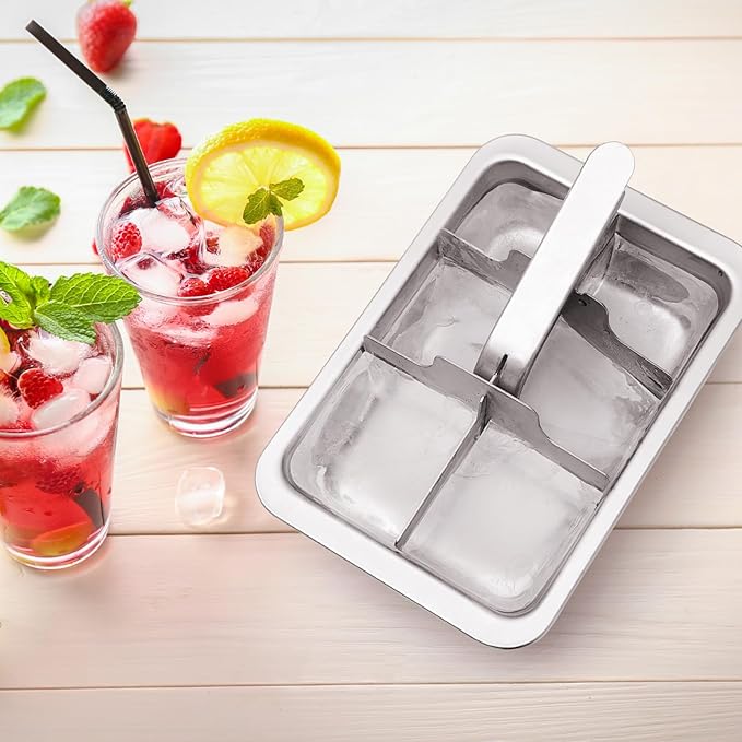 2 Pcs 6 Slot Stainless Steel Ice Cube Maker and Tray Ice Cube Tray for Bars Kitchens Levers Remove Cubes Easy Removal Metal Food Grade Freezer Molds for Food Juice Dishwasher Safe