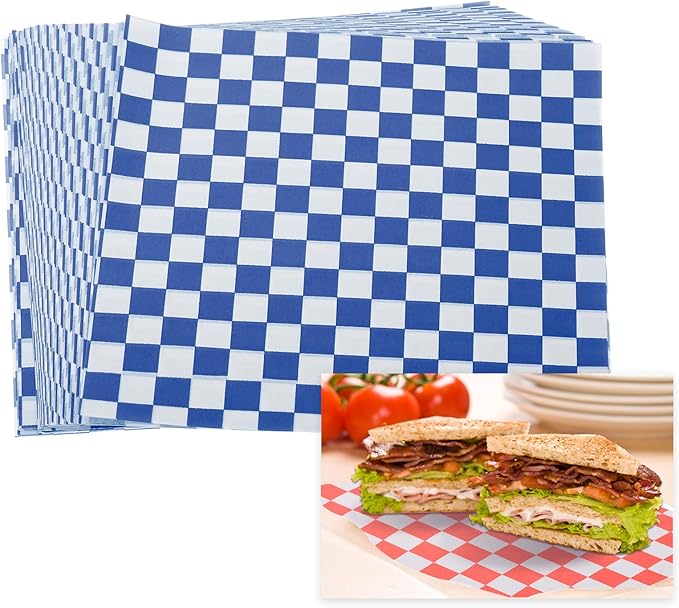 PATIKIL 7.1" x 7.1" Waxed Paper Sheets, 50Pcs Square Pattern Oil-absorbing Dry Food Wrapping Paper for Bakery Coffee Shop Home Baking Kitchen DIY, Blue