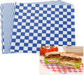 PATIKIL 7.1" x 7.1" Waxed Paper Sheets, 50Pcs Square Pattern Oil-absorbing Dry Food Wrapping Paper for Bakery Coffee Shop Home Baking Kitchen DIY, Blue