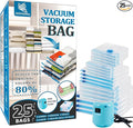 25 Pack Vacuum Storage Bags with Electric Pump, Space Saver Bags (5 Jumbo/5 Large/5 Medium/5 Small/5 Roll) Compression for Comforters and Blankets, Sealer Clothes Storage Travel Essentials