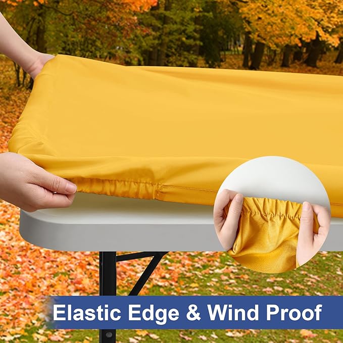 homing Rectangle Table Cloth Cover, Waterproof Polyester Elastic Fitted Tablecloth, Fits for 6 Foot Folding Tables, Washable Table Protector for Fall, Thanksgiving (Mustard Yellow, 30" x 72")