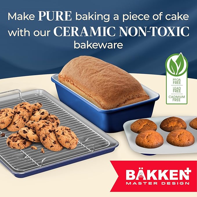 BAKKENMASTER Square Cake Pan - Aluminized Steel, Ceramic Non-Stick Coating, Non-Toxic, Ideal Size, Heavy-Duty, Elevate Your Baking with Durability and Style!