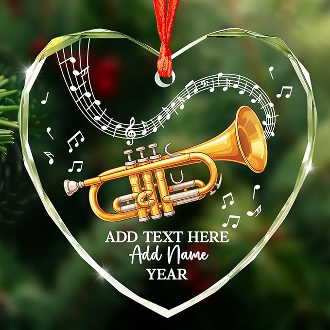 Customized Cornet Player Christmas Glass Ornament 2025, Personalized Text Name & Year Cornet Xmas Tree Ornaments, Music Instrument Themed Xmas Ornament Gift for Him Her, Music Lover Keepsake