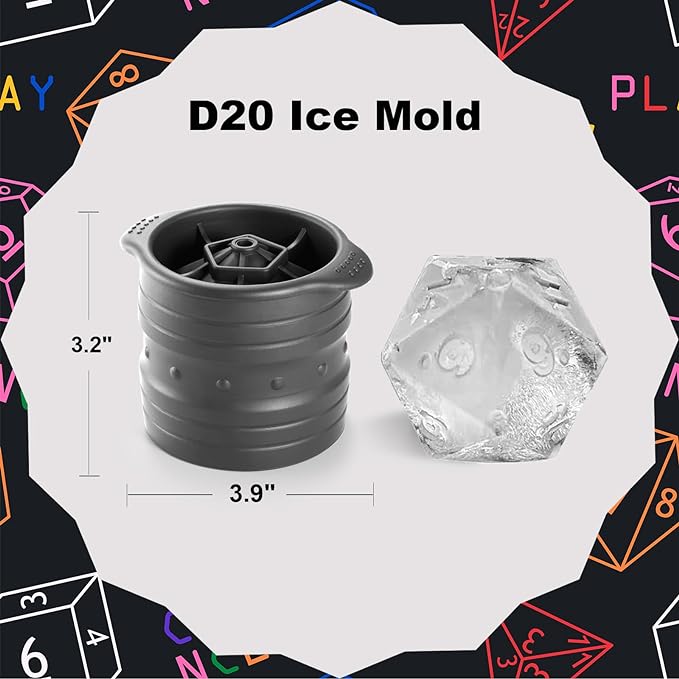Nax Caki D20 Dice Ice Mold, DND Gamer Gifts for Men Women, Cool Christmas Stocking Stuffers Ideas for Adults TTRGP Lover, Large Silicone D&D Accessories Ice Cube Tray for Cocktails,Bourbon,Whiskey