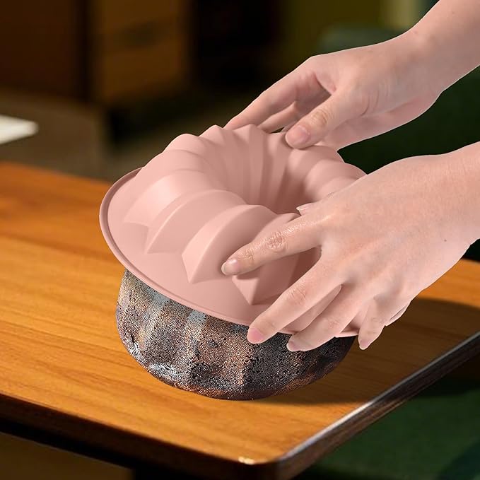 Silicone Cake Mold Flower Shaped - Non-Stick Bundt Pan, Reusable Flexible Baking Mold for Cakes Cupcakes Chocolate, Easy to Clean Pink Baking Supplies