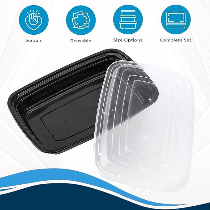 Ruthy's Outlet Meal Prep Containers W/Lids -Square Food Storage – BPA-Free| Stackable | Microwave | Freezer & Dishwasher Safe | Reusable Lunch Bento Box Portion Control & Planning (15 Pack, 24 oz)