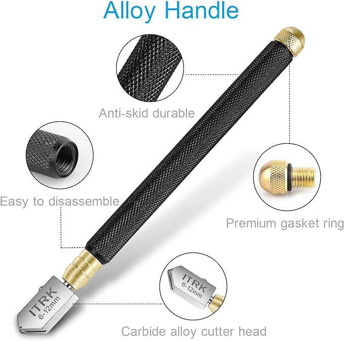 Glass Cutter 2mm-20mm, Upgrade Glass Cutter Tool, Pencil Style Oil Feed Carbide Tip for Glass Cutting/Tiles/Mirror/Mosaic.