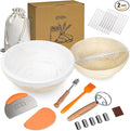 Sourdough Bread Baking Kit with 2 Pack 9" Round Banneton Proofing Baskets, Bread Baking Supplies with Cotton Liner, 430 Scraper, 304 Lame, Dough Whisk, Sourdough Starter Kit Gift