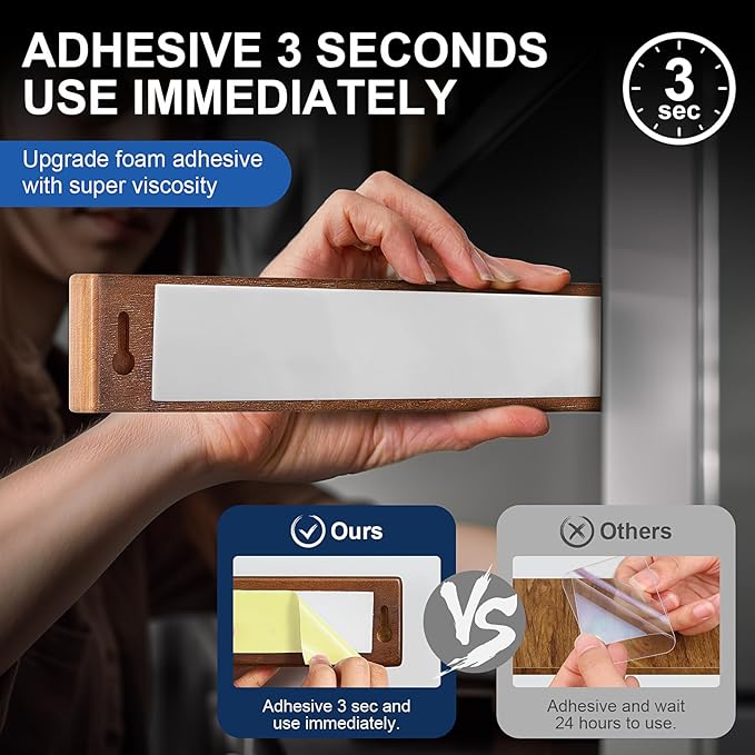 ENOKING Magnetic Knife Holder for Wall, 10 Inch Powerful Magnetic Knife Holder for Refrigerator, Knife Magnetic Strip No Drilling Acacia Wood Wall Knife Holder Magnet Magnetic Knife Bar with 2 Hooks