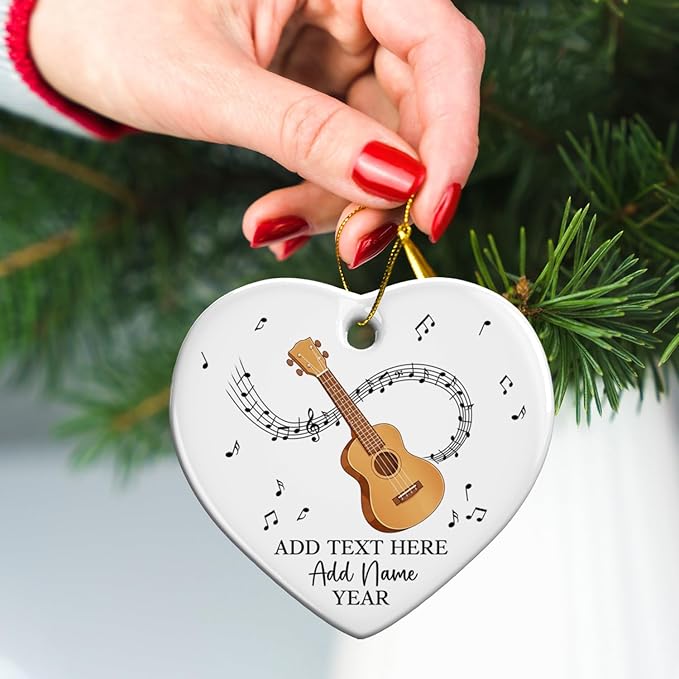Personalized Ukulele Ceramic Ornament with Text Name Year, Customized Ukulele Instrument Christmas Ornament 2025, Musical Instrument Christmas Tree Ornaments, Gift for Men Women Music Lover