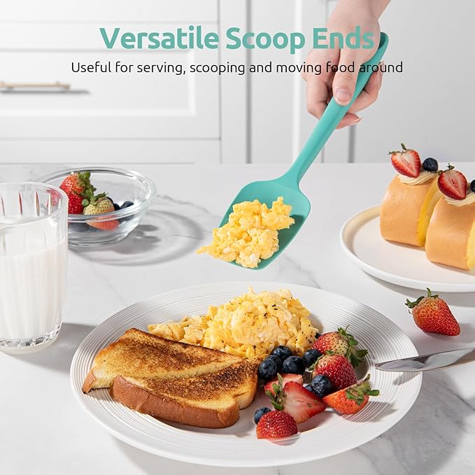 U-Taste Silicone Baking Spatula Set: 480ºF High Heat Resistant, Food Grade Flexible Rubber Kitchen Cooking Mixing Scraper, Food Grade Seamless Utensil for Nonstick Cookware Set of 3 (Aqua Sky)