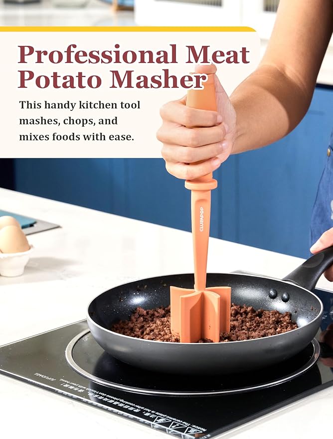 Meat Chopper for Hamburger, CLUEAPOP Premium Heat Resistant Masher and Smasher for Ground Beef, Nylon Ground Beef Chopper Tool and Meat Fork, Non Stick