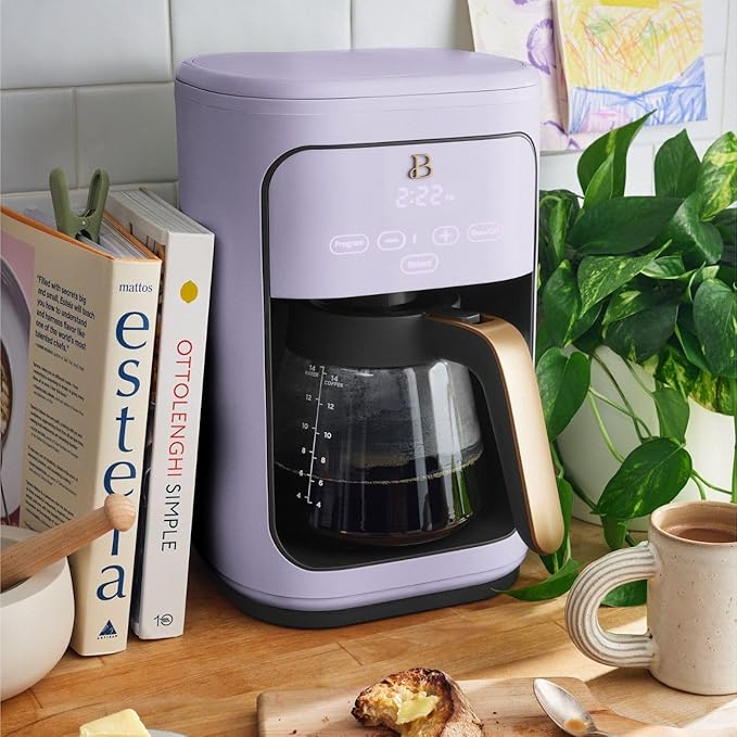 Beautiful 14 Cup Programmable Coffee Maker, Touch Display, 1200W, Brew Strength Control, Keep Warm, Pause & Serve, Glass Carafe, Reusable Filter, Auto Shut-Off, Matte Finish (Lavender)
