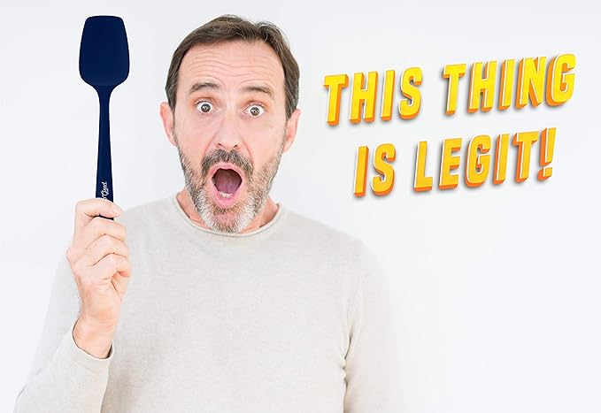 Silicone Spoon Spatula - 600ºF Heat-Resistant Non-Stick Rubber Spoonula | Use as Silicone Kitchen Scraper Utensil - Baking and Cooking Strong Stainless Steel Core | UpGood Kitchen Utensils, (Blue)