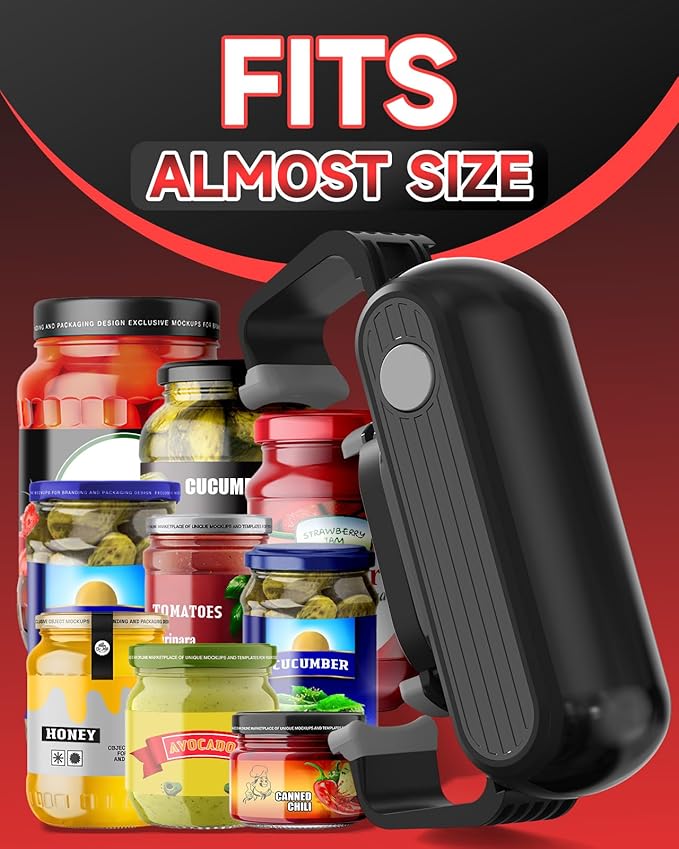 One Touch and High Torque Electric Jar Opener, Hands-Free Jar Opener for Seniors, Arthritis and Weak Hands, Fits Most Jar Sizes, Battery Operated Bottle Opener Essential Kitchen Tool, Grey+Black