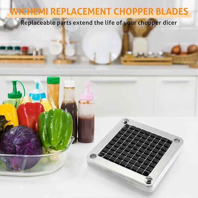 WICHEMI Replacement Chopper Blade 3/8" Stainless Steel Onion Chopper Dicer Blades and Pusher Block for Tomato Dicer French Fry Cutter