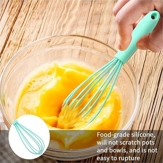5 Pcs Silicone Whisk for Cooking - Mini Whisk Stainless Steel Dough Whisk, Non Stick Hand Tiny Balloon Wire Whisk, Milk Egg Frother for Blending Whisking Beating Stirring Baking