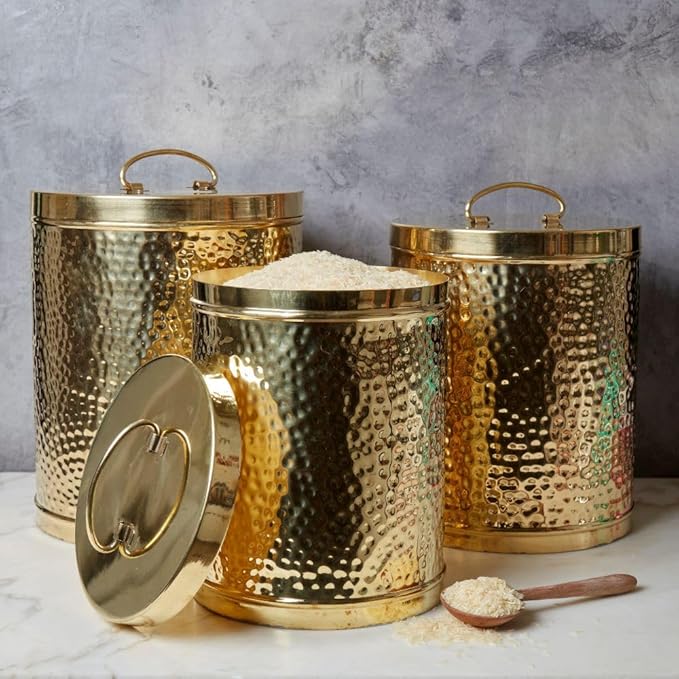 Jumbo Pure Brass Pantry Flour Canister Set of 3
