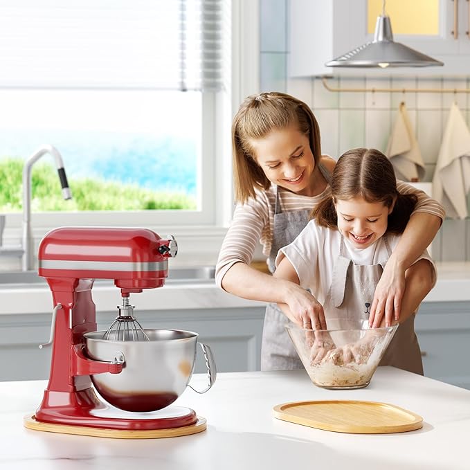 GuanQiao Food-Grade Bamboo Mixer Slider: For KitchenAid 5-8 Qt Bowl Lift Stand Mixer. Appliance Sliding Mat For Artisan, Kitchen Countertop Storage Accessories (Moving Tray)