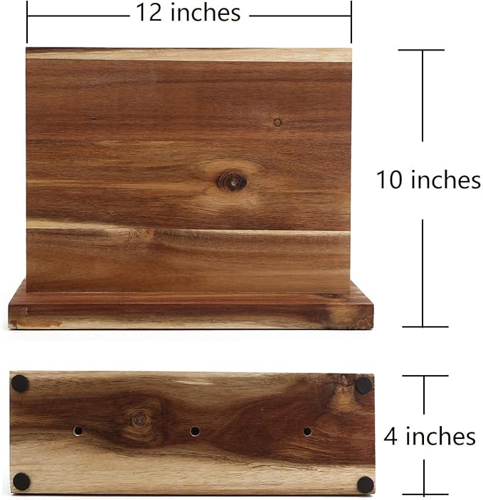 Resafy Large Magnetic Knife Holder,Acacia Wooden Magnetic Knife Block 12.5X10 Inches,Rack Magnetic Universal Stands with Strong Enhanced Magnets Strip Kitchen Storage Cutlery Organizer Without Knifves