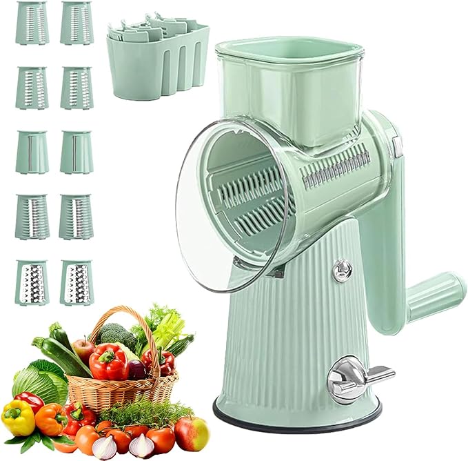 Sakesfor 5 In 1 Food Chopper,2025 New Sakesfor 5 In 1 Rotary Cheese Grater Vegetable Slicer,5 in 1 Hand Crank Food Chopper,Easy To Clean Kitchen Gadgets(Green)