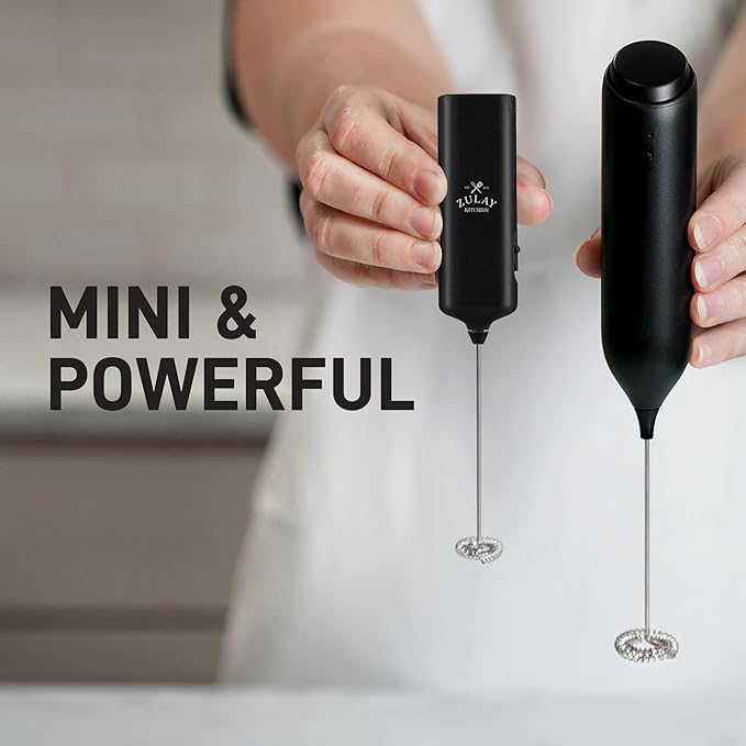 Mini & Mighty Milk Frother Wand - Powerful Handheld Drink Mixer - Stocking Stuffer Coffee Frother For Latte, Cappuccino, Matcha, Hot Chocolate, Creamer - Black