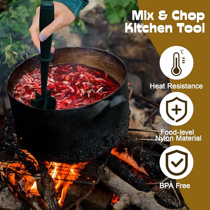 Meat Masher, 5 Curve Blade Hamburger Chopper, Heat Resistant Meat Masher for Ground Beef, Mix and Chop Kitchen Tool, Food Smasher Tool for Hamburger, Beef, Potato, Tomato, Avocado (Aqua)