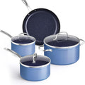 Nuwave Healthy Duralon Blue Ceramic Nonstick Coated 7pc Cookware Set, Scratch-Resistant Diamond Infused, PFAS Free, Induction Ready & Evenly Heats, Oven Safe, Tempered Glass Lids