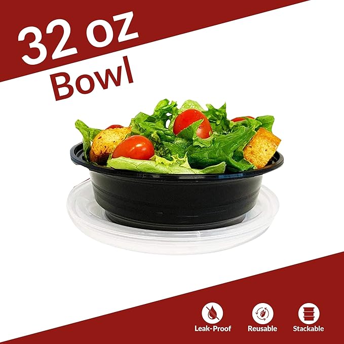 Reli. Meal Prep Containers, 32 oz. | 45 Pack | Reusable Meal Prep Bowls/Food Containers | Microwavable Bowls with Airtight Lids, Black Food Storage