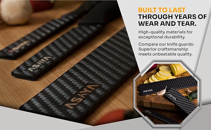 Asaya Professional Knife Edge Guards - Two Universal Streak Knife Covers - 6" x 1" - Extra Strength, ABS Plastic and BPA-Free Felt Lining, non-Toxic and Food Safe - Knives Not Included (2 Piece S)