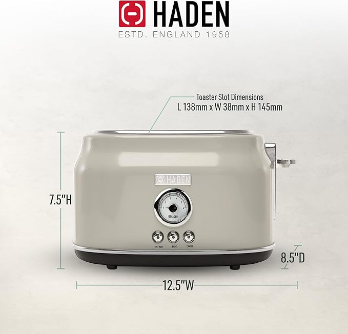 Haden Dorset 2 Slice Wide Slot Stainless Steel Toaster with Adjustable Browning Control & Non-Slip Feet, Putty & Chrome