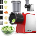 Electric Cheese Grater, 300W DC Motor Rotary Cheese Grater with 5 Different Shapes of Blades, Vegetable Cutter for Potato, Nuts, Kitchen Chopper with Non-slip Suction Base, Red