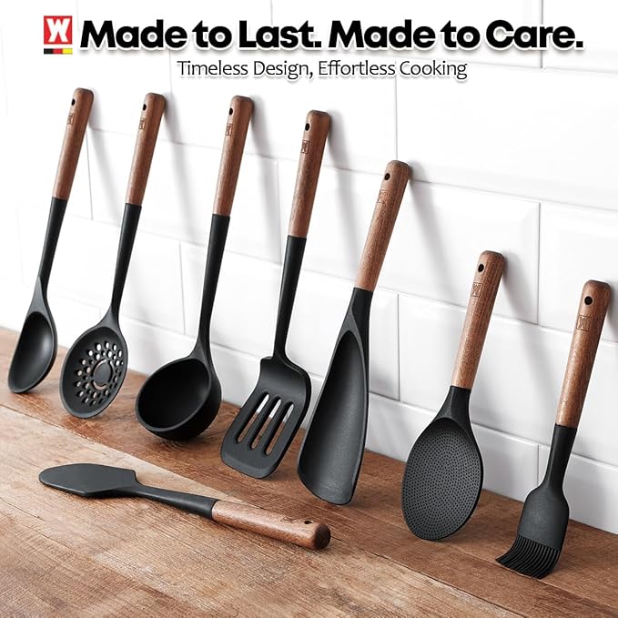 Silicone Slotted Large Spatula: Cooking Turner with Wooden Handle for Flipping and Lifting, Heat Resistant Cookware, BPA Free, Protects Surfaces with Gentle Head Design