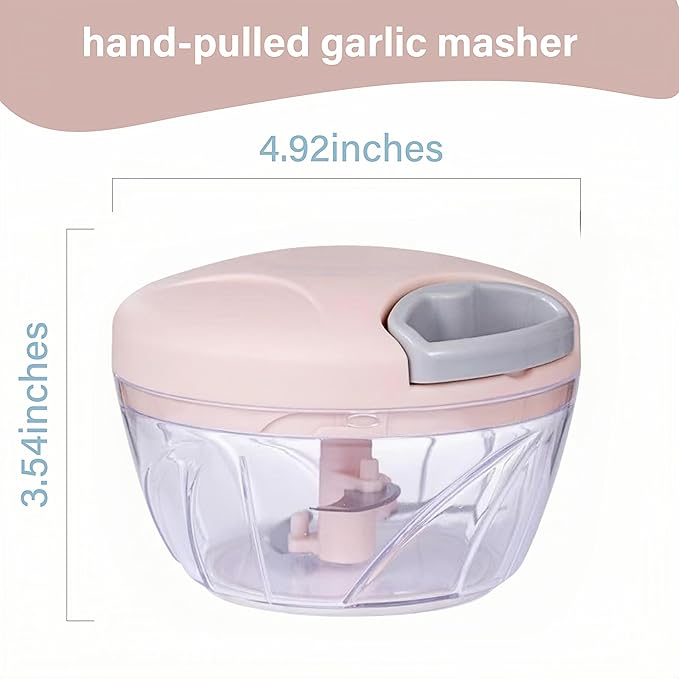 ‌Manual Food Processor Vegetable Chopper, Portable Hand Pull String Garlic Mincer Onion Cutter for Veggies, Suitable for Vegetables, Ginger, Garlic, Fruits, Onion, Potato, Salad (Pink 500 ml)‌