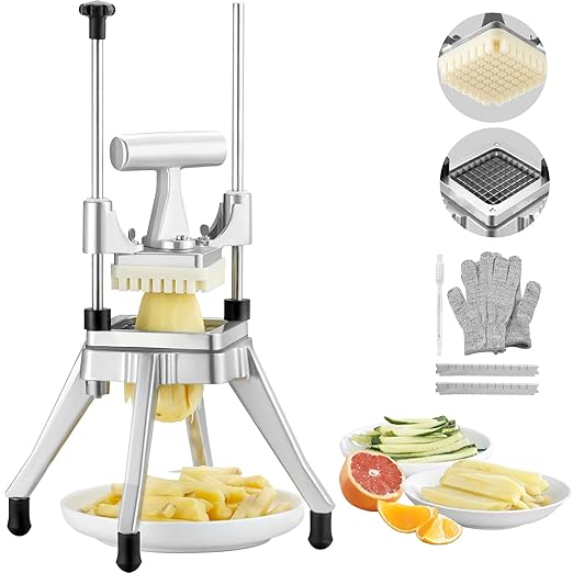 VEVOR Commercial Vegetable Fruit Chopper 3/8″ Blade Heavy Duty Professional Food Dicer Kattex French Fry Cutter Onion Slicer Stainless Steel for Peppers Potato Mushroom, Sliver
