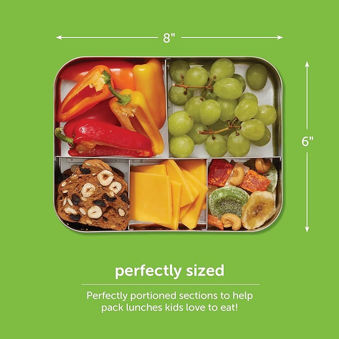 LunchBots Medium Uno Stainless Steel Sandwich Container - Open Design for Wraps - Salads or a Small Meal - Eco-Friendly - Dishwasher Safe and BPA-Free - Aqua Dots