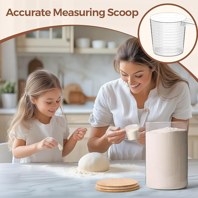 ComSaf 1 Gallon Glass Jar, 3.9 Qt Flour Container, Large Glass Canister with Lid, Food Storage Pantry with Spoon and Clip for Sugar, Oat, Rice, Beans, Pasta, Coffee, Grain