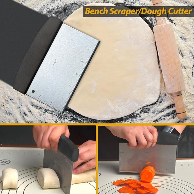 Stainless Steel Spatula Set with Heat Resistant Silicone Handle, VOVOLY Metal Spatulas For Kitchen Use, Thickened Smash Burger Spatula, Fish Flipper, Bench Scraper