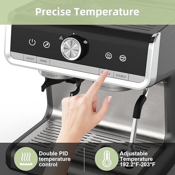 Garvee Espresso Machine With Grinder, 20 Bar Professional Coffee Maker With Milk Frother Steam Wand for Cappuccino, Latte, Macchiato, 95 oz Removable Water Tank, Smart PID Temperature Control