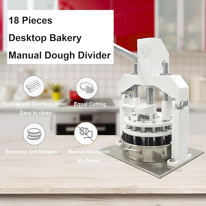 18PCS Table Top Manual Dough Divider Manual Hydraulic Dough Dividing Machine 2 Trays Manual Equal Dough Cutter Bread Bakery Dough Cutter Machine 2.12oz-11.29oz(60g-320g)/pcs