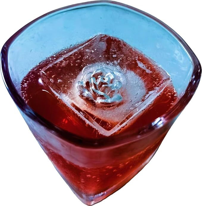 3D Rose Whiskey Large Ice Cubes Tray,Big Silicone Square Ice Grid Mold,Ice Making Box, Durable and Easy Release, Suitable for Homemade Freezer, Cocktails, Iced Coffee, and Cold Drinks