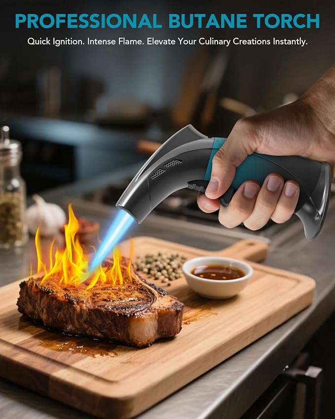 Cooking Torch Lighter with 100ml Butane Refill - Refillable Torch with Flame Lock, Adjustable Flame Mini Blow Torch Set for Cooking, Baking, Creme Brulee, Soldering