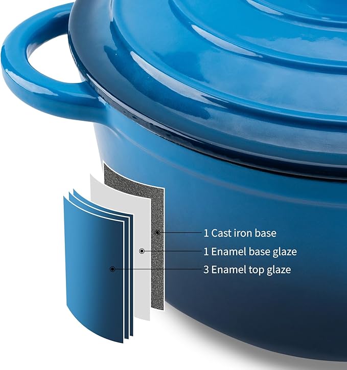 Enameled Cast Iron Dutch Oven Pot with Lid Heavy-Duty Cookware for Bread Baking, Braising, Stews, Roasting,7QT，blue