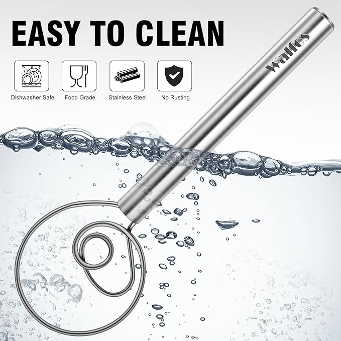Walfos Danish Dough Whisks, Rustproof Stainless Steel Bread Whisk, Quick Mixing Bread Mixer, Dutch Dough Whisk for Cooking, Blending, Whisking, Stirring, Sourdough, Pizza, Pastry, Cake Batter（2pcs)