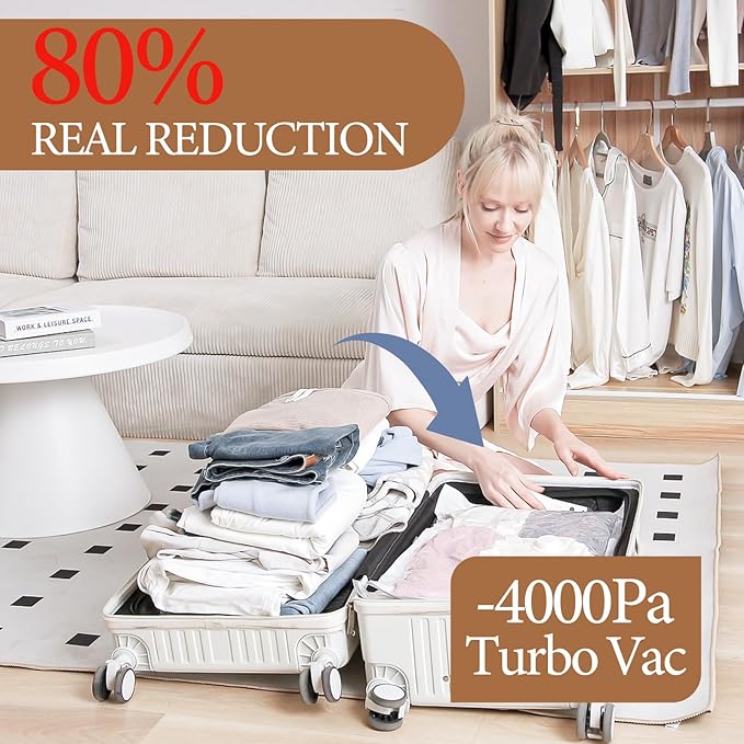Travel Vacuum Bags with Rechargeable Cordless Air Pump, 12 Pack Vacuum Storage Seal Bags for Clothing(4 Large+4 Medium+4 Small), Compression Packing for Clothes Suitcase Luggage
