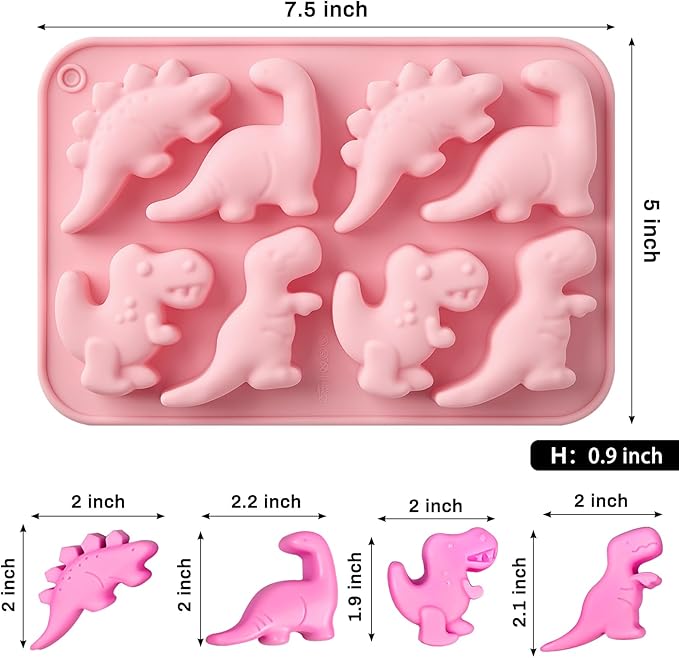 JOERSH 4Pcs Dinosaur Silicone Candy Molds Gummy Dinosaur Molds 8-Cavity Shaped with T-rex, Stegosaurus, Triceratops, Brontosaurus, Non-Stick for Chocolate, Cookie, Snacks, Cake Decorations